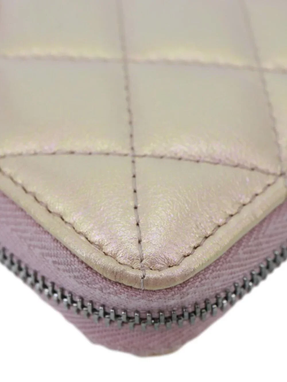 Chanel  Gusset Iridescent Leather Zip Around Wallet Pink